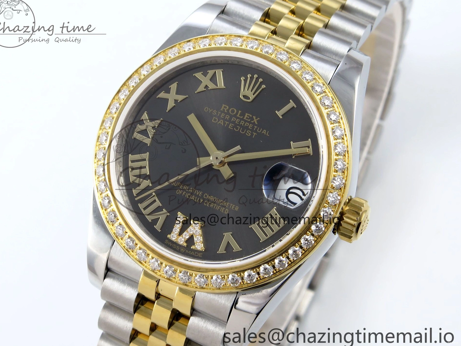 on SS YG DateJust 904L Steel Roman Jubilee Edition Diamonds HZ2236 Bracelet JARF 278383RBR Dial 1:1 Gray Best 31 0404